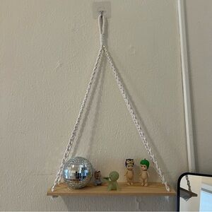 Macrame Hanging Shelf Wood Braided Rope Knots Shelves Display macrome wooden
